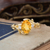 Contemporary Nature-Inspired 4-Prong Oval-Cut Natural Citrine Engagement Ring